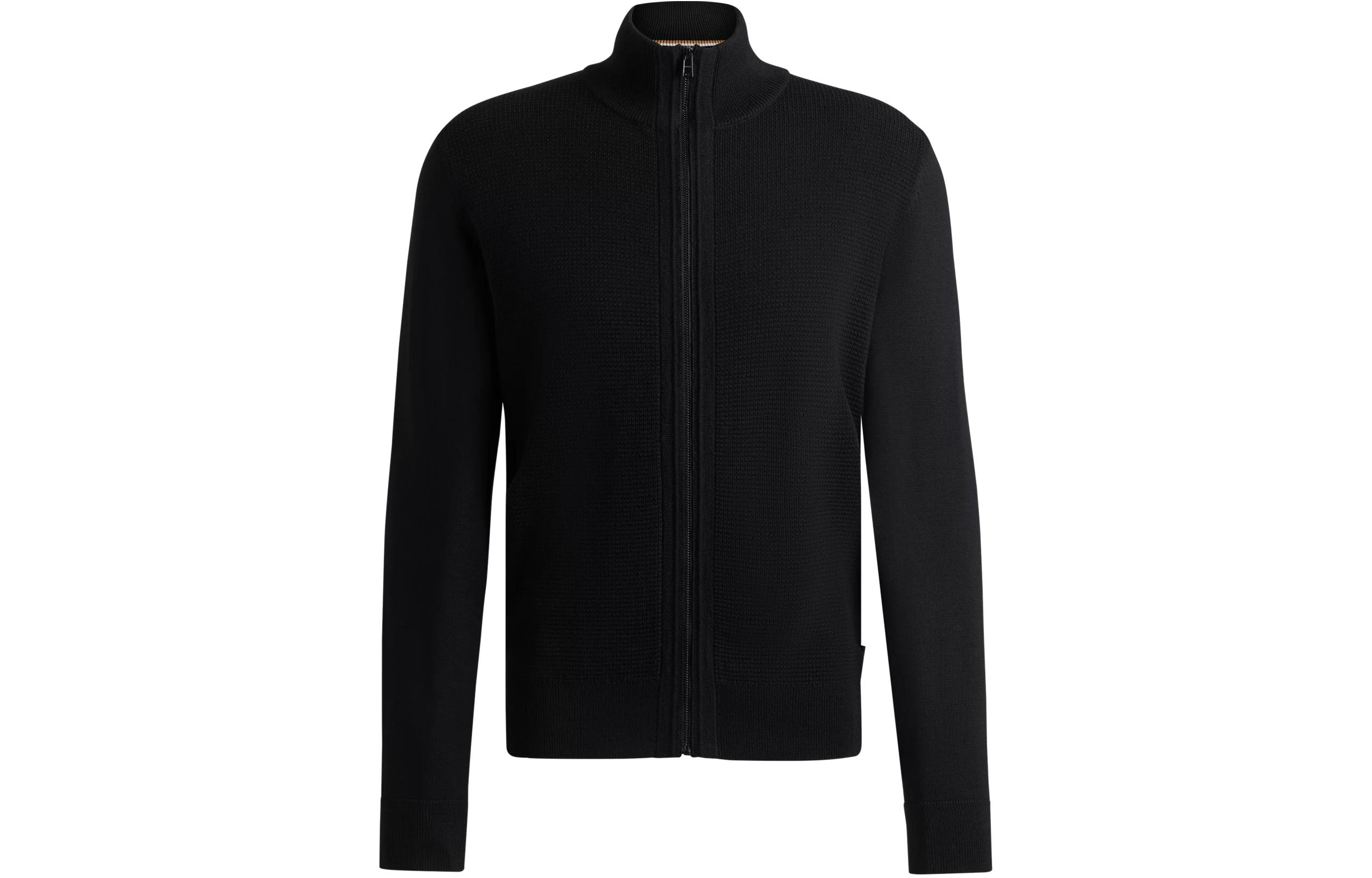 HUGO BOSS Virgin Wool Zip-Up Cardigan Jacket Black Long Sleeve 50519621-001