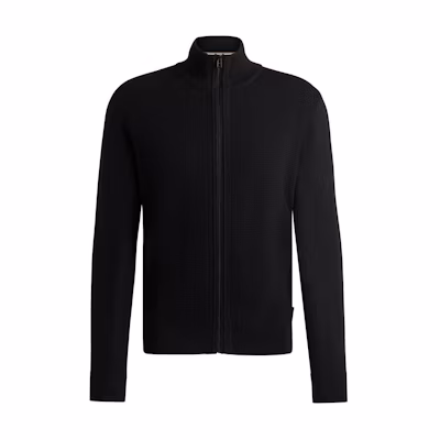HUGO BOSS Virgin Wool Zip-Up Cardigan Jacket Black Long Sleeve 50519621-001