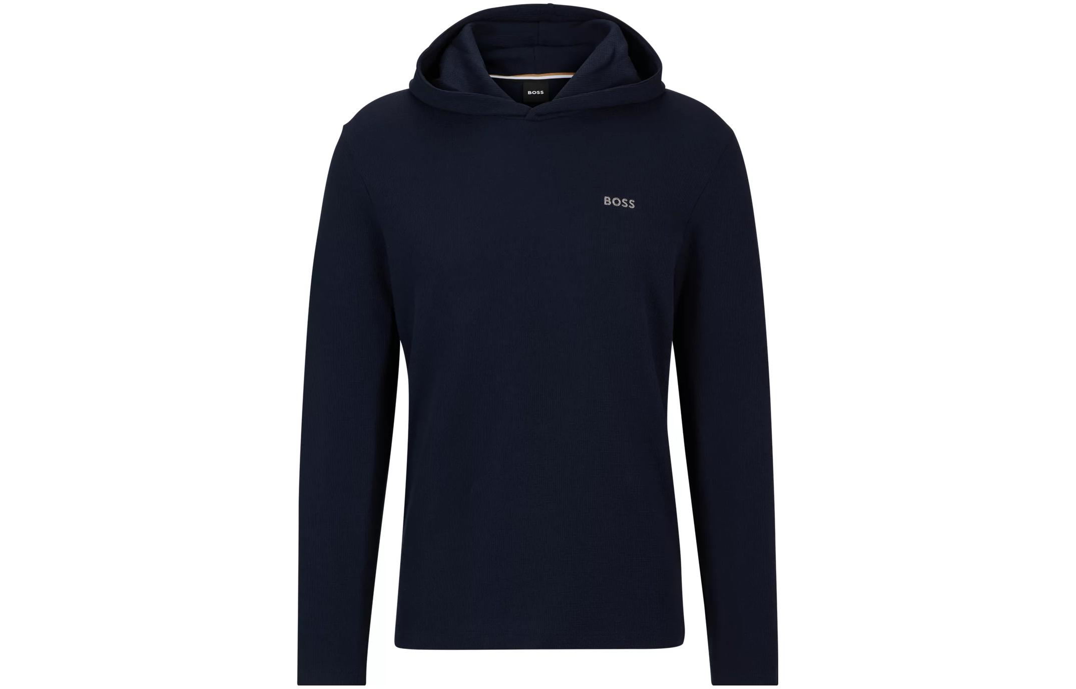HUGO BOSS Waffle Pajama Hoodie with Embroidered Logo Blue Pullover 50486466-403
