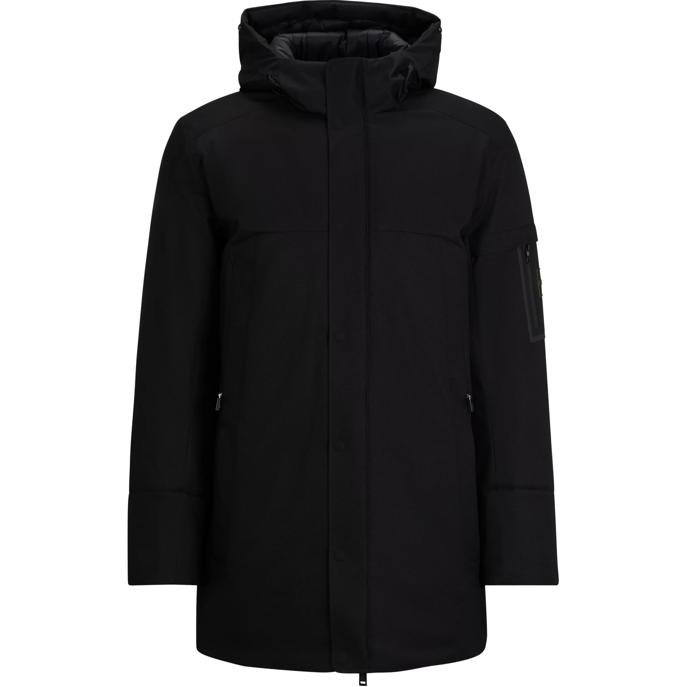 HUGO BOSS Water-Repellent Black Parka Jacket with Logo Sleeve Pocket for Men 50497647-001