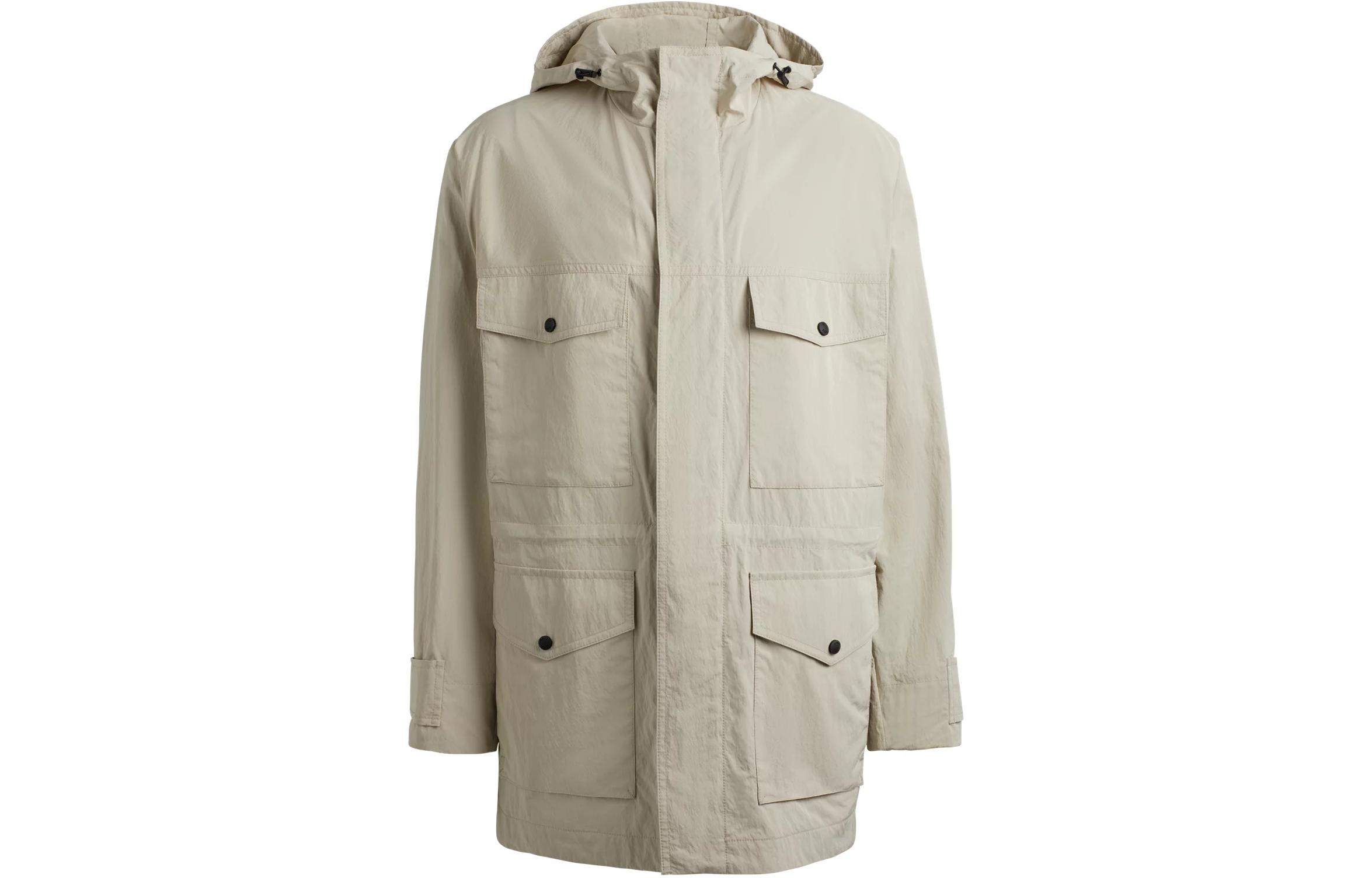 HUGO BOSS Water-Repellent Boxy Fit Parka Jacket White Long Sleeve Coat 50513929-271