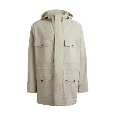 HUGO BOSS Water-Repellent Boxy Fit Parka Jacket White Long Sleeve Coat 50513929-271