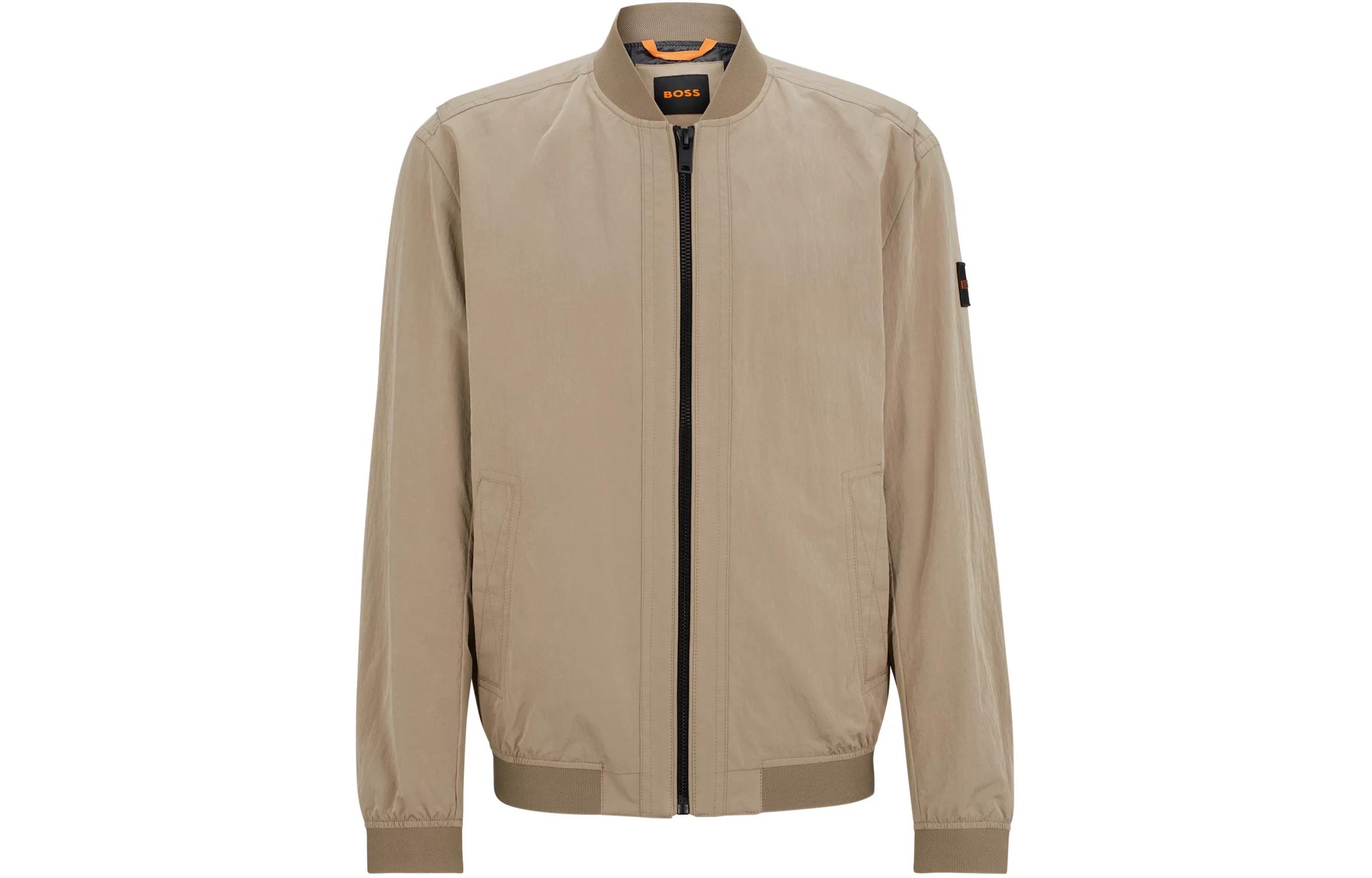 HUGO BOSS Water-Repellent Crinkle Fabric Jacket - Light Brown Zip-Up 50513937-246