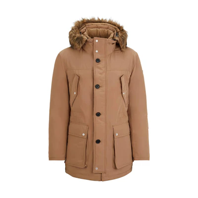 HUGO BOSS Water-Repellent Hooded Down Jacket Beige Detachable Hood Coat 50499371-260