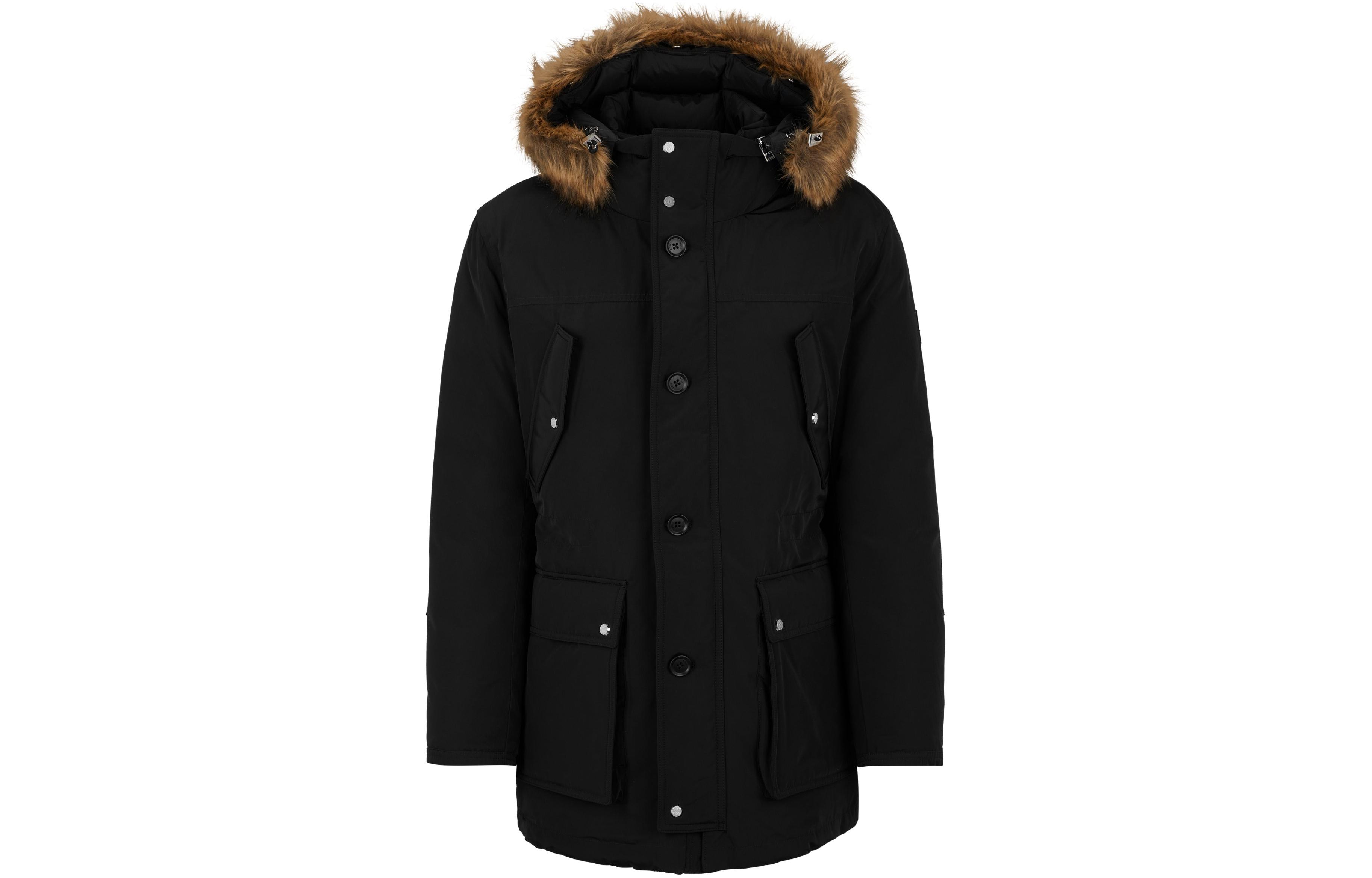 HUGO BOSS Water-Repellent Hooded Jacket Black - Double-Monogram Trim 50499371-001