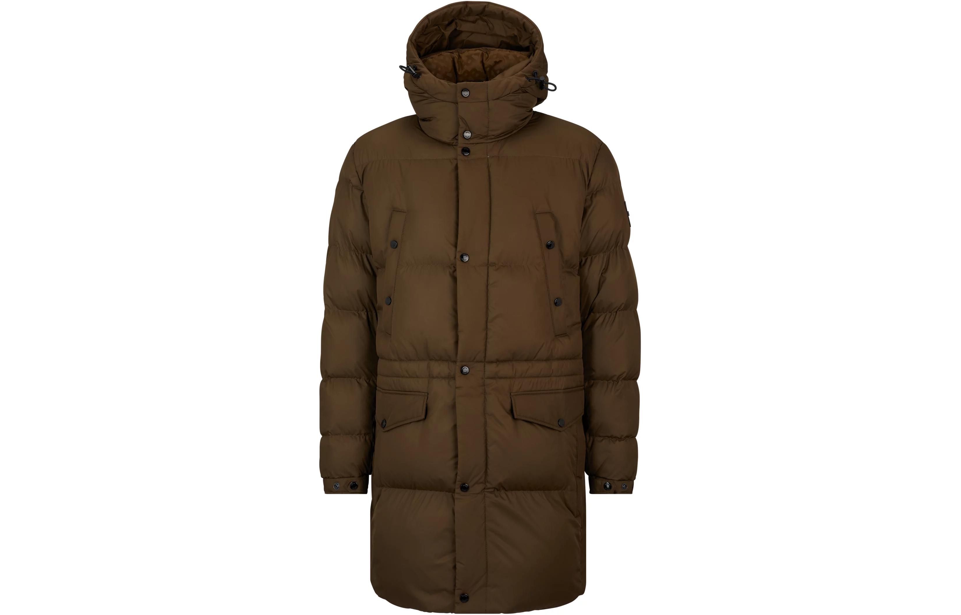 HUGO BOSS Water-Repellent Hooded Padded Jacket - Brown Long Coat 50498000-361