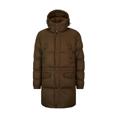 HUGO BOSS Water-Repellent Hooded Padded Jacket - Brown Long Coat 50498000-361