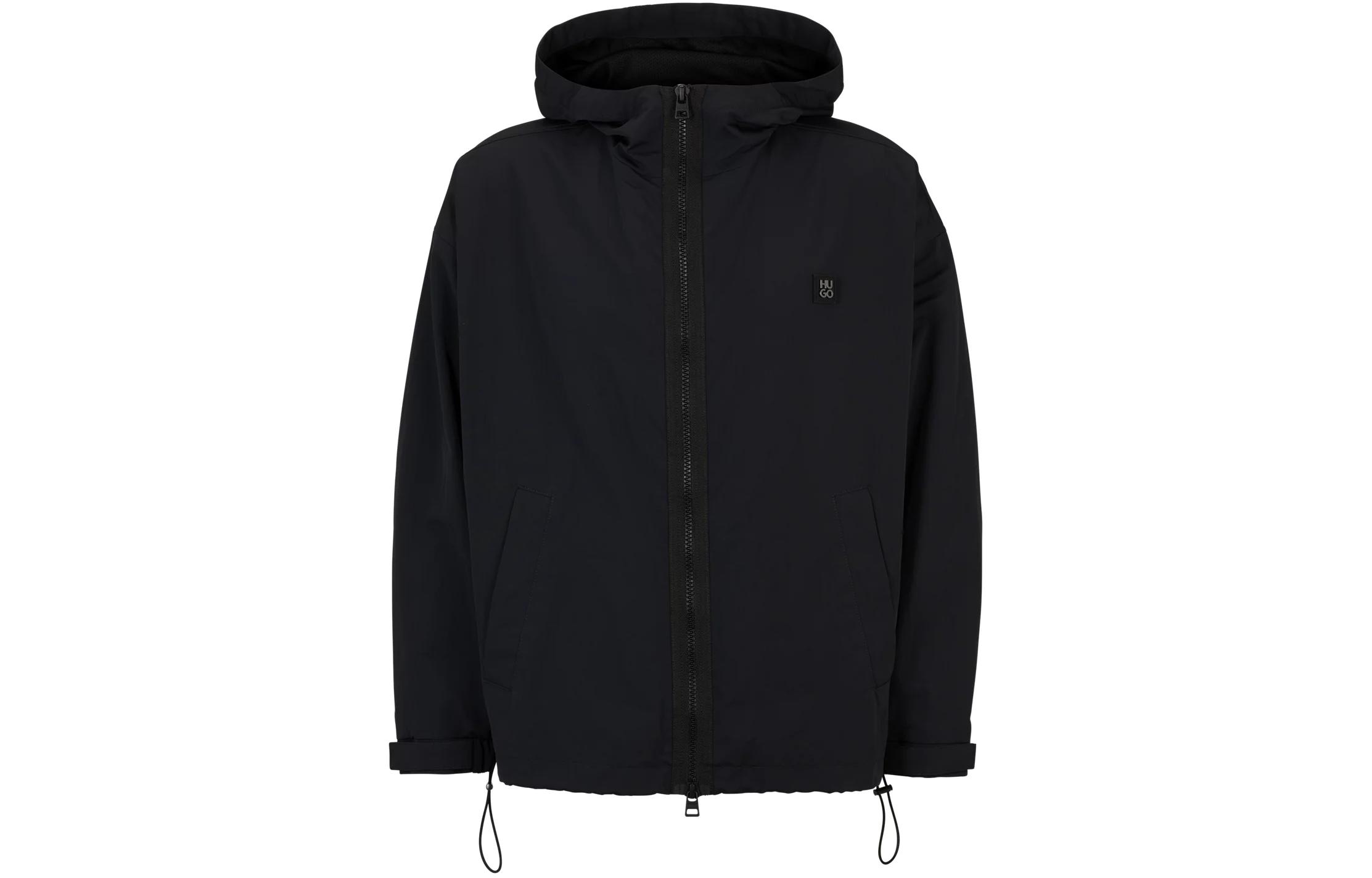 HUGO BOSS Water-Repellent Hooded Windbreaker with Stacked-Logo Badge Black 50505432-001