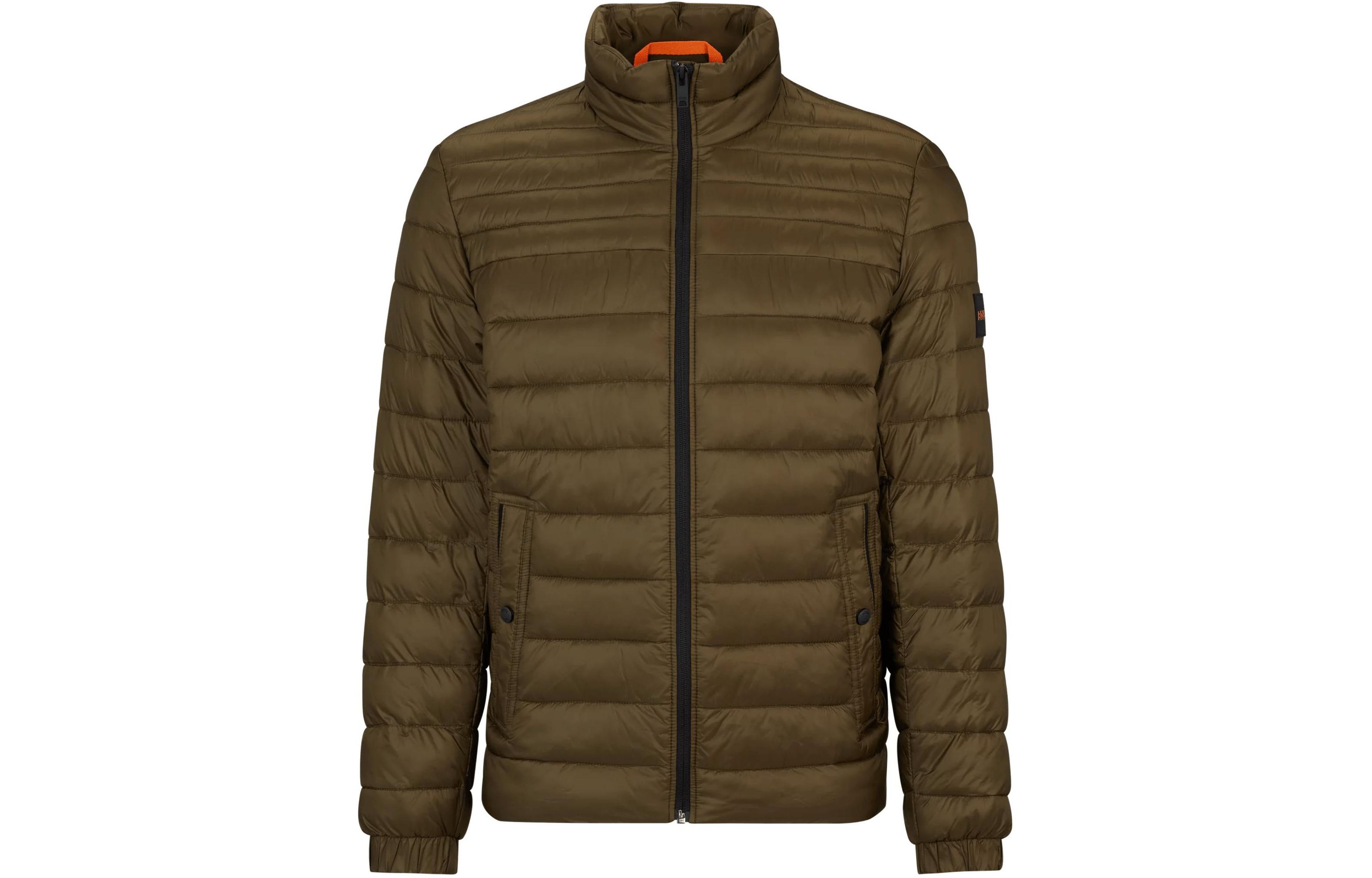 HUGO BOSS Water-Repellent Logo Patch Zip-Up Cotton Jacket Brown 50505262-368