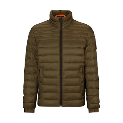 HUGO BOSS Water-Repellent Logo Patch Zip-Up Cotton Jacket Brown 50505262-368