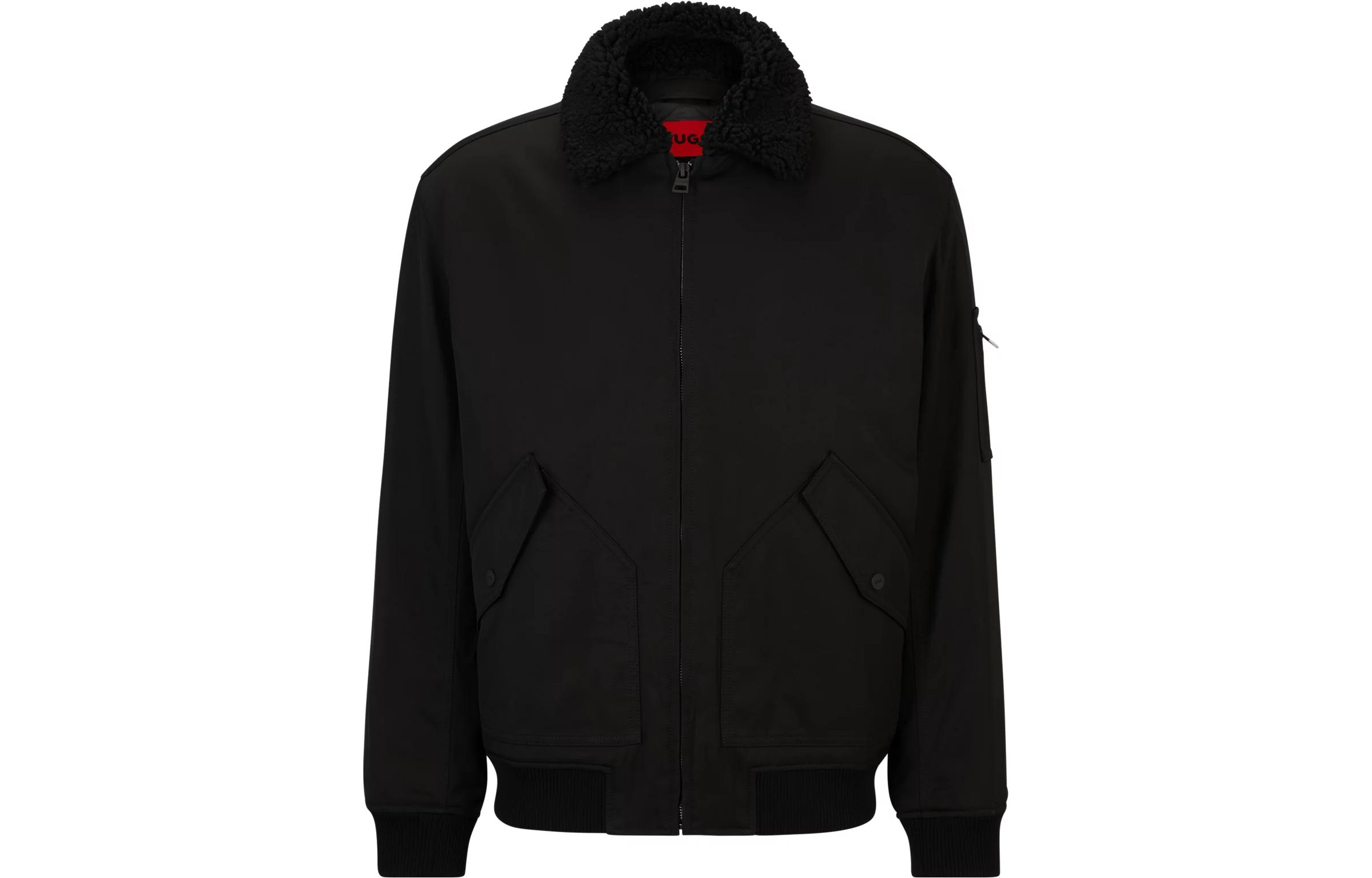 HUGO BOSS Water-Repellent Padded Bomber Jacket with Teddy Collar - Black Coat 50496220-001