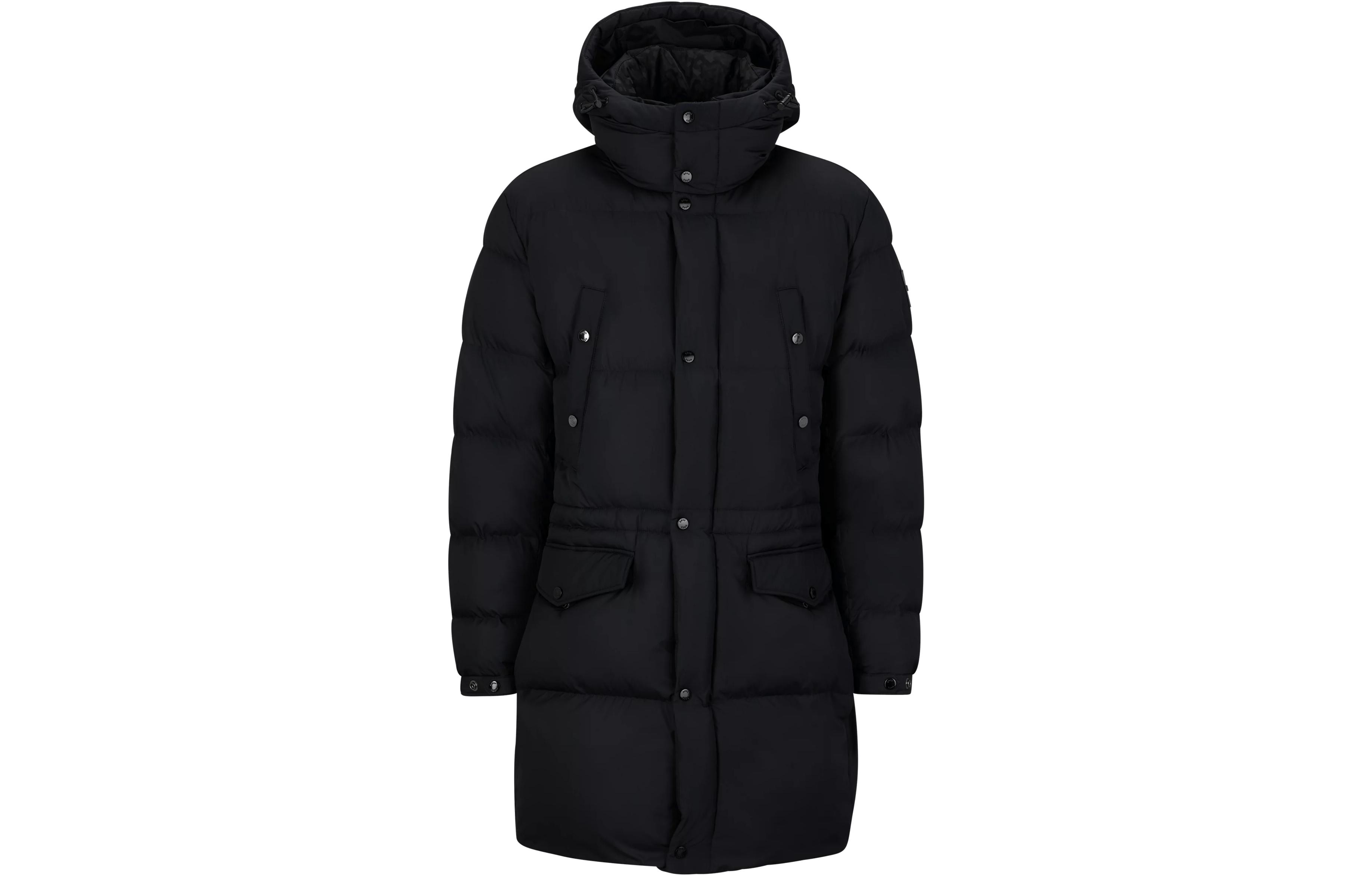 HUGO BOSS Water-Repellent Padded Jacket with Hood Black Mid-Length Coat 50498000-001