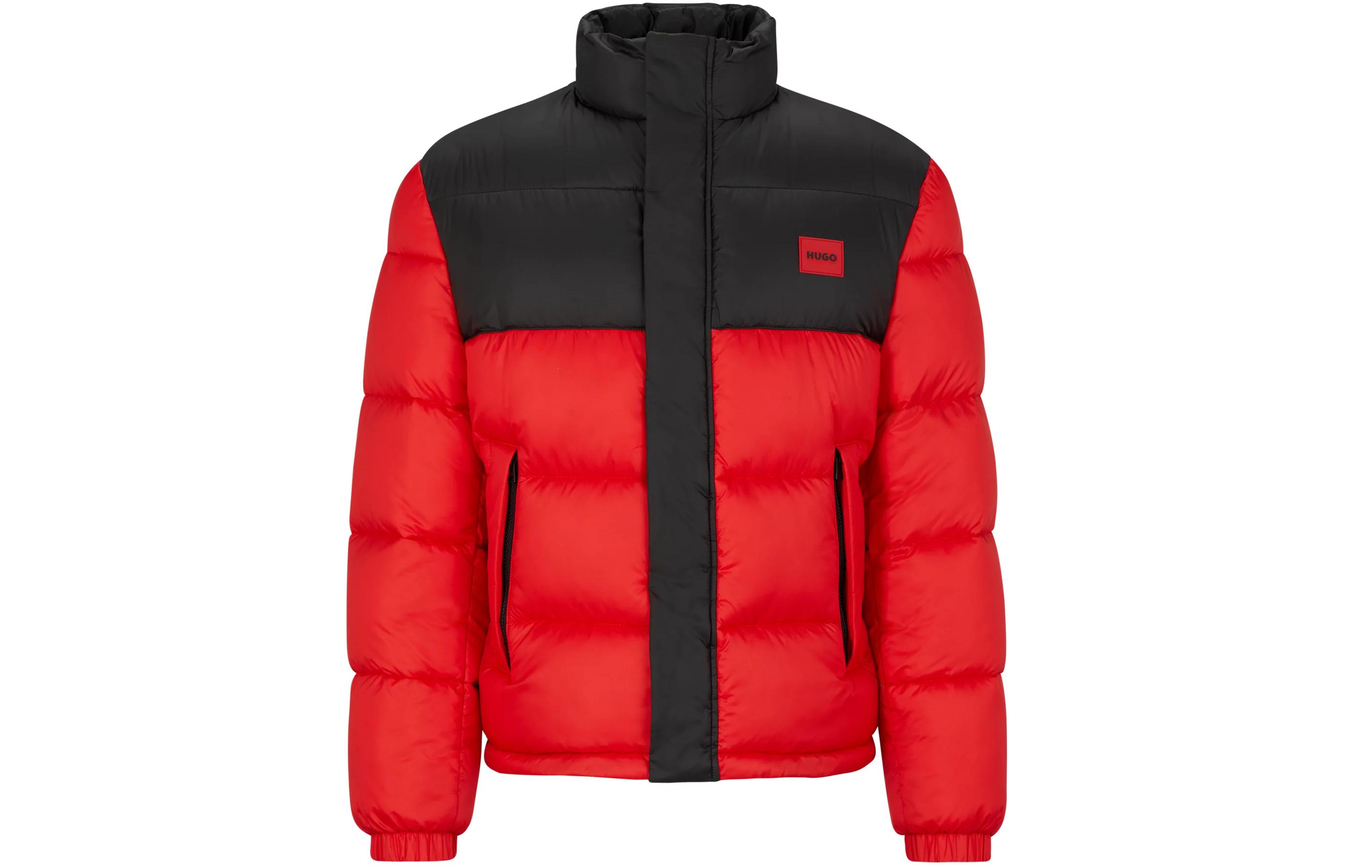HUGO BOSS Water-Repellent Red Logo Puffer Jacket Men’s Zip-Up Colorblock 50496244-693