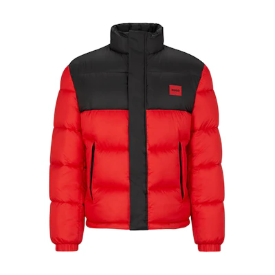 HUGO BOSS Water-Repellent Red Logo Puffer Jacket Men’s Zip-Up Colorblock 50496244-693