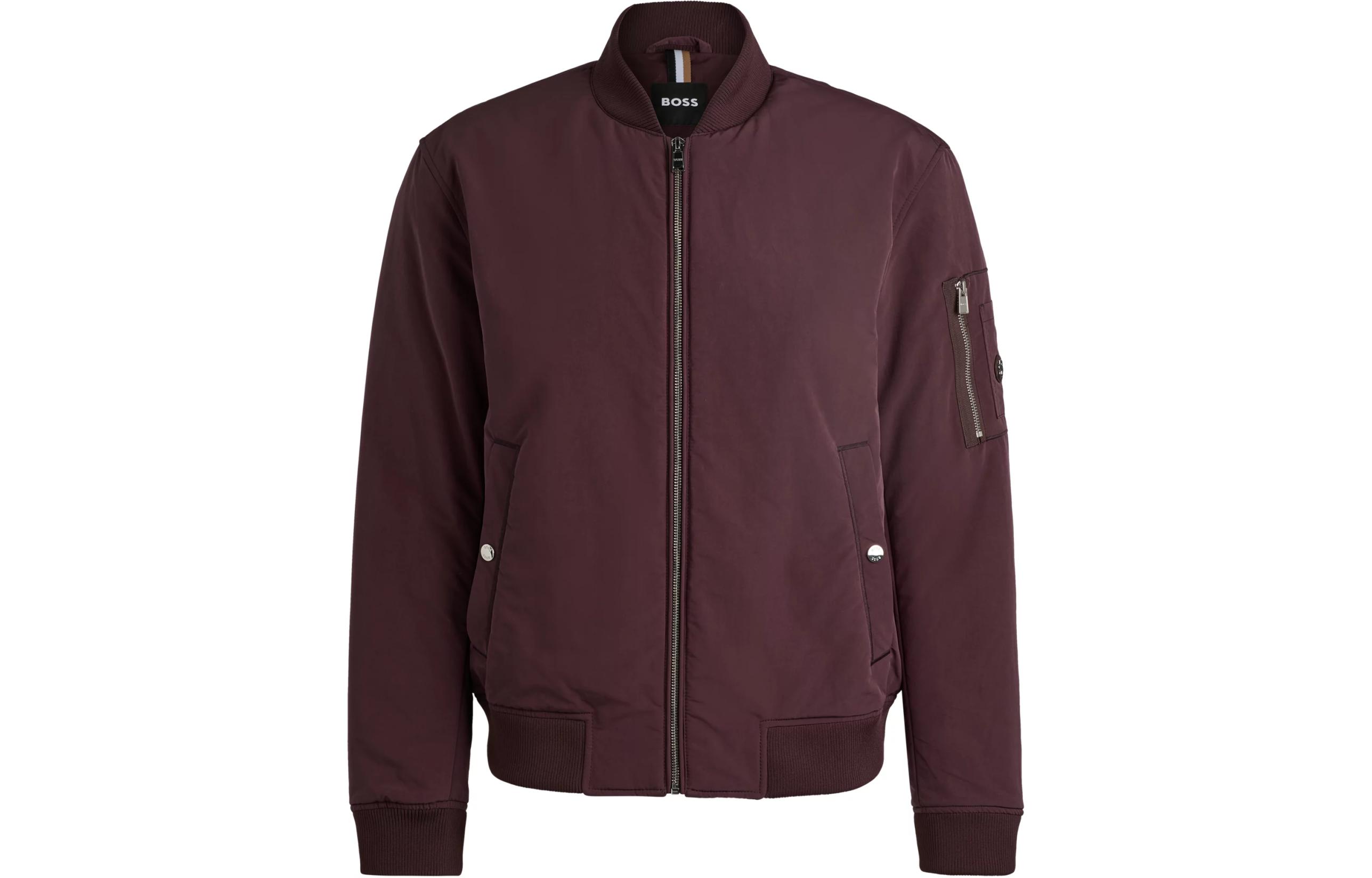 HUGO BOSS Water-Repellent Regular Fit Baseball Collar Jacket Men Deep Red 50519981-642