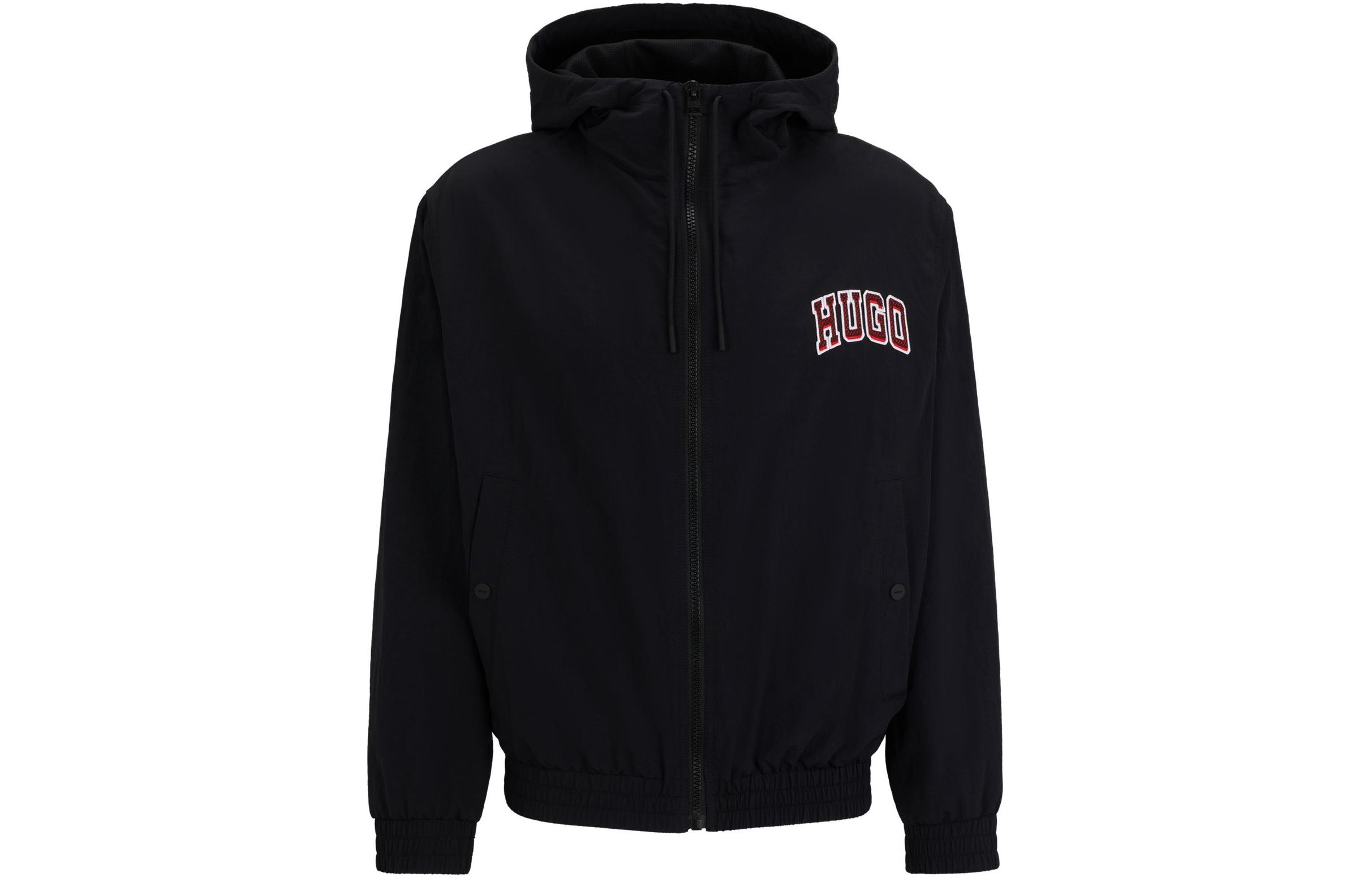 HUGO BOSS Water-Repellent Slim-Fit Hooded Jacket Black with Sporty Logos 50510263001