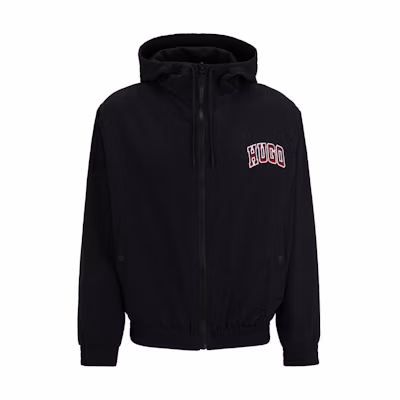 HUGO BOSS Water-Repellent Slim-Fit Hooded Jacket Black with Sporty Logos 50510263001