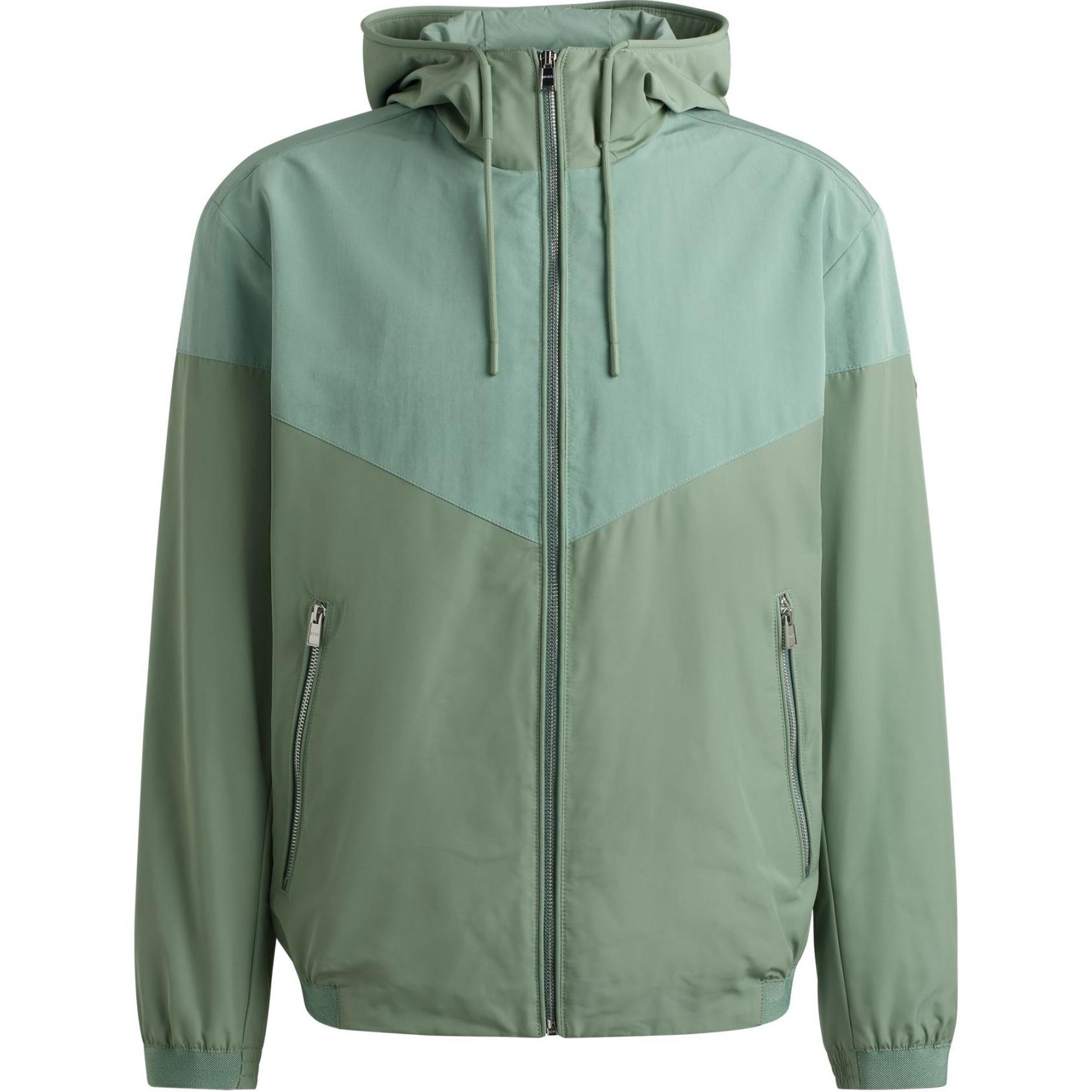 HUGO BOSS Waterproof Colorblock Zip Hoodie Jacket - Green 50520027-373