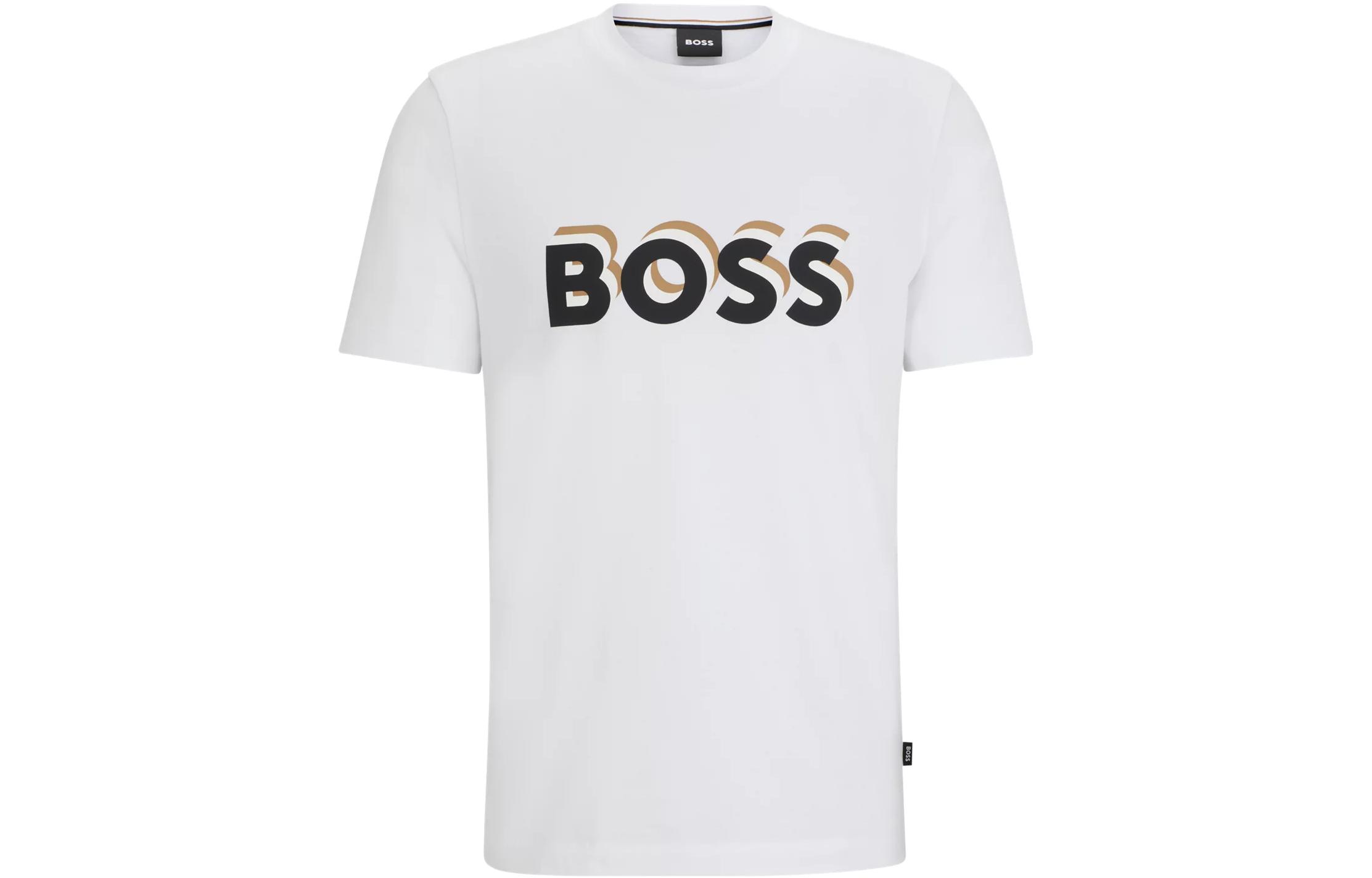 HUGO BOSS White Cotton-Jersey T-Shirt with Logo in Signature Colors 50506923-100
