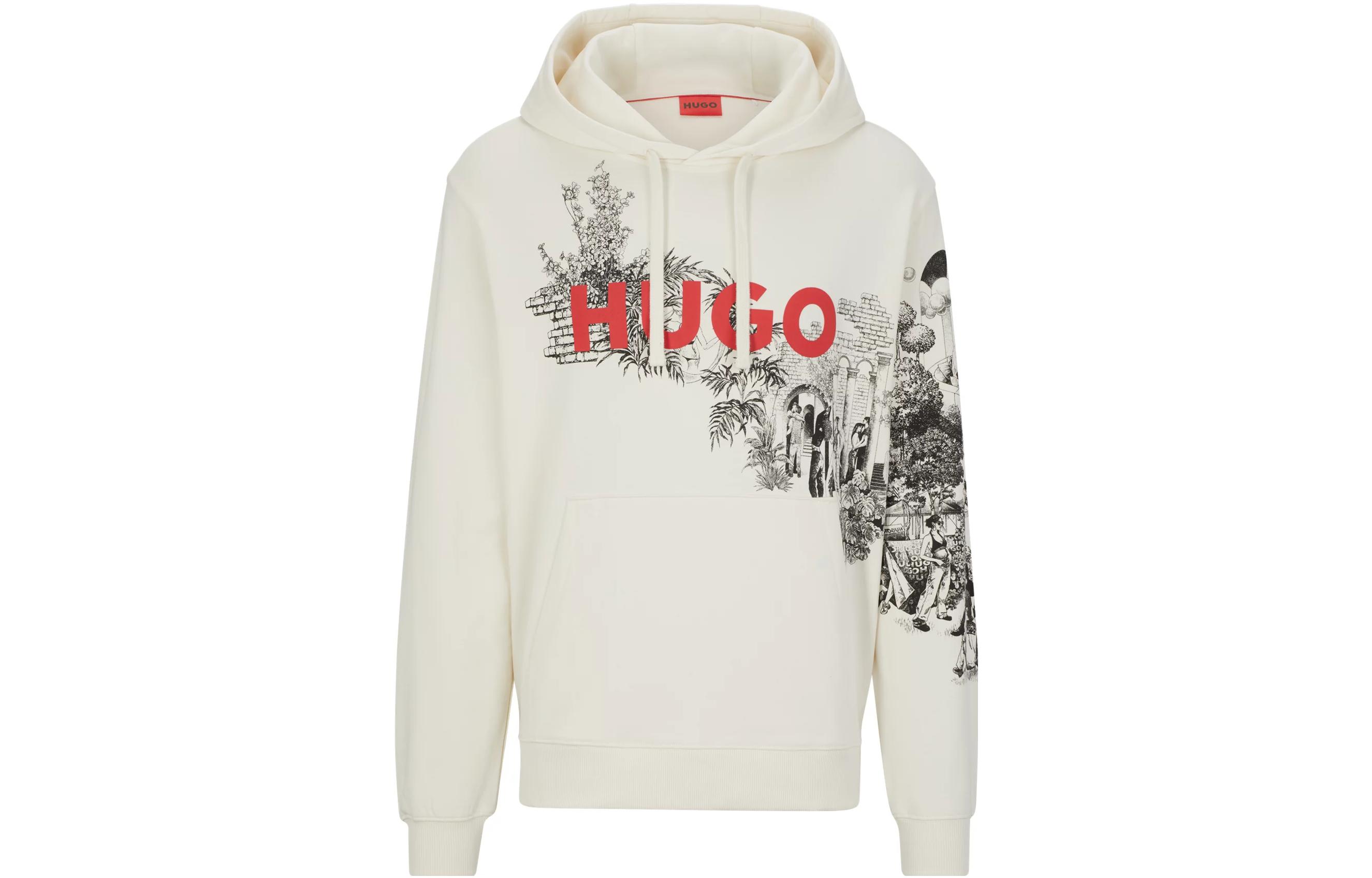 HUGO BOSS White Cotton-Terry Logo Graphic Hoodie 50498197121
