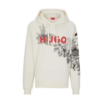 HUGO BOSS White Cotton-Terry Logo Graphic Hoodie 50498197121