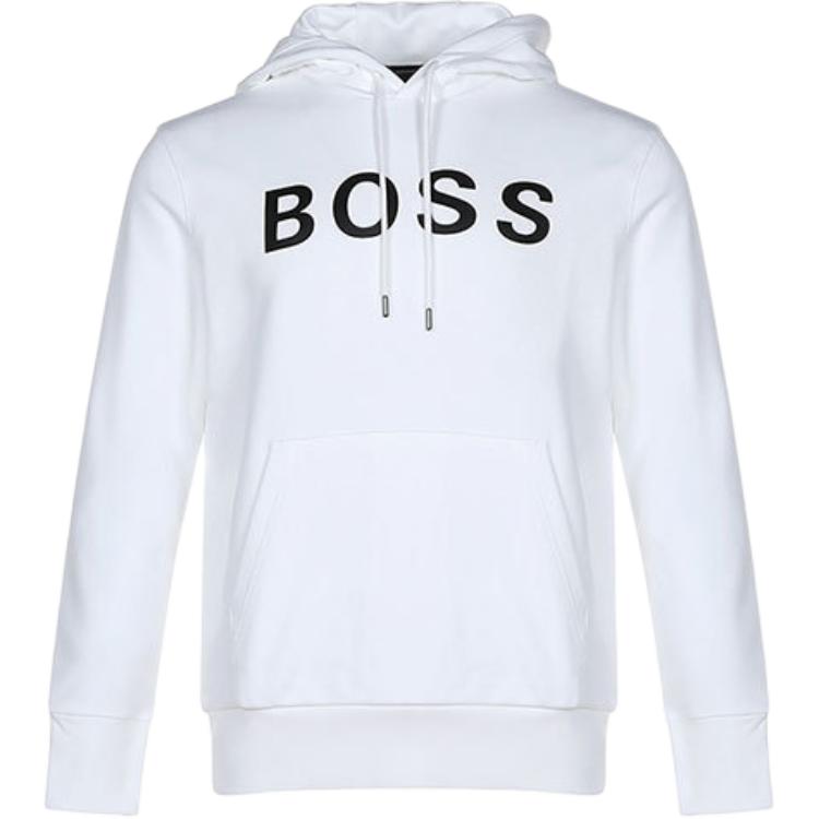 HUGO BOSS White Cotton Pullover Hoodie Long Sleeve Sweatshirt 50432386-100