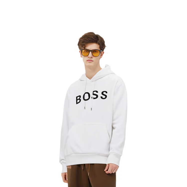 HUGO BOSS White Cotton Pullover Hoodie Long Sleeve Sweatshirt 50432386-100 圖 4