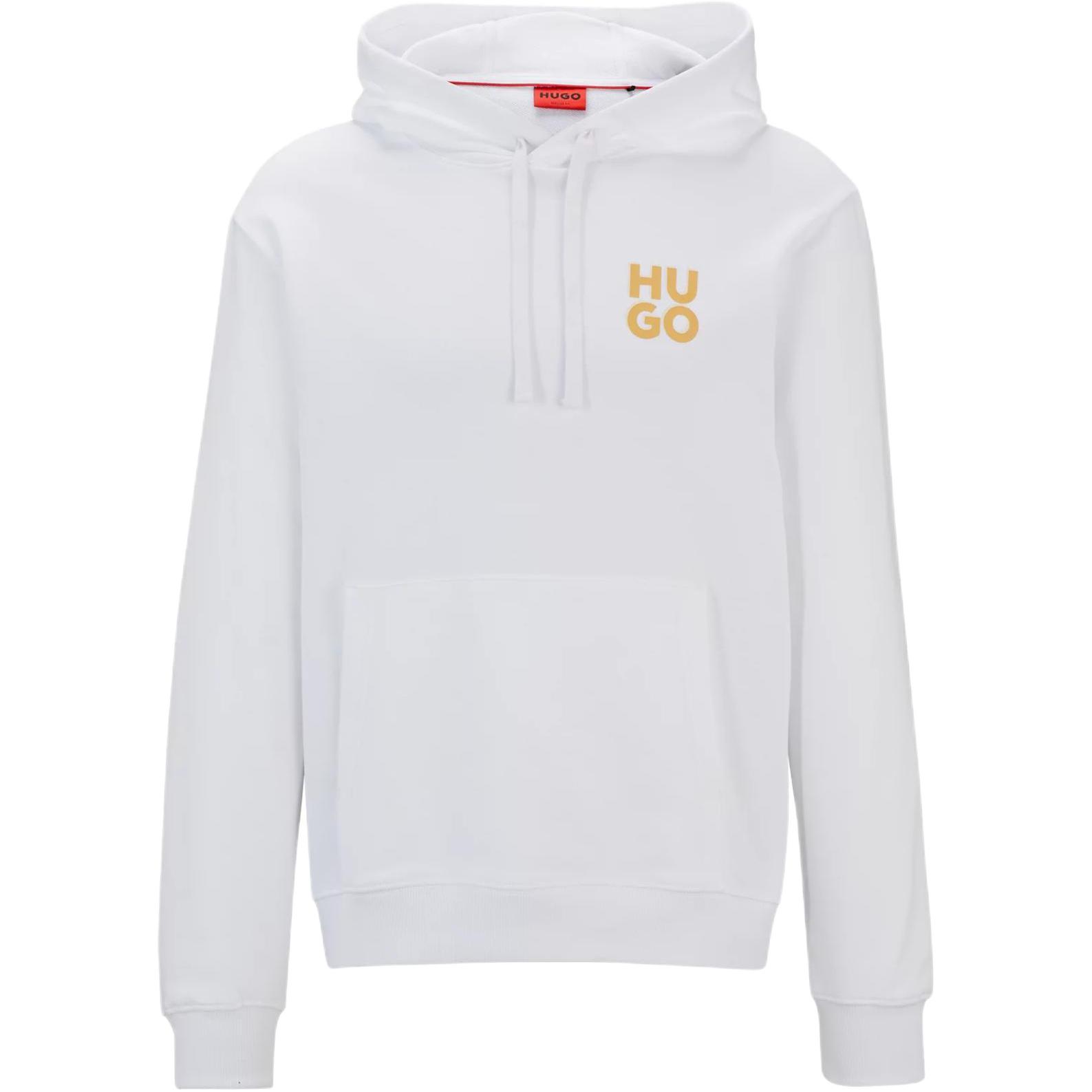 HUGO BOSS White Cotton Pullover Hoodie with Layered Logo Print 50520159-100