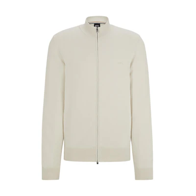 HUGO BOSS White Cotton Slim-Fit Stand-Collar Long-Sleeve Jacket 50505998-131