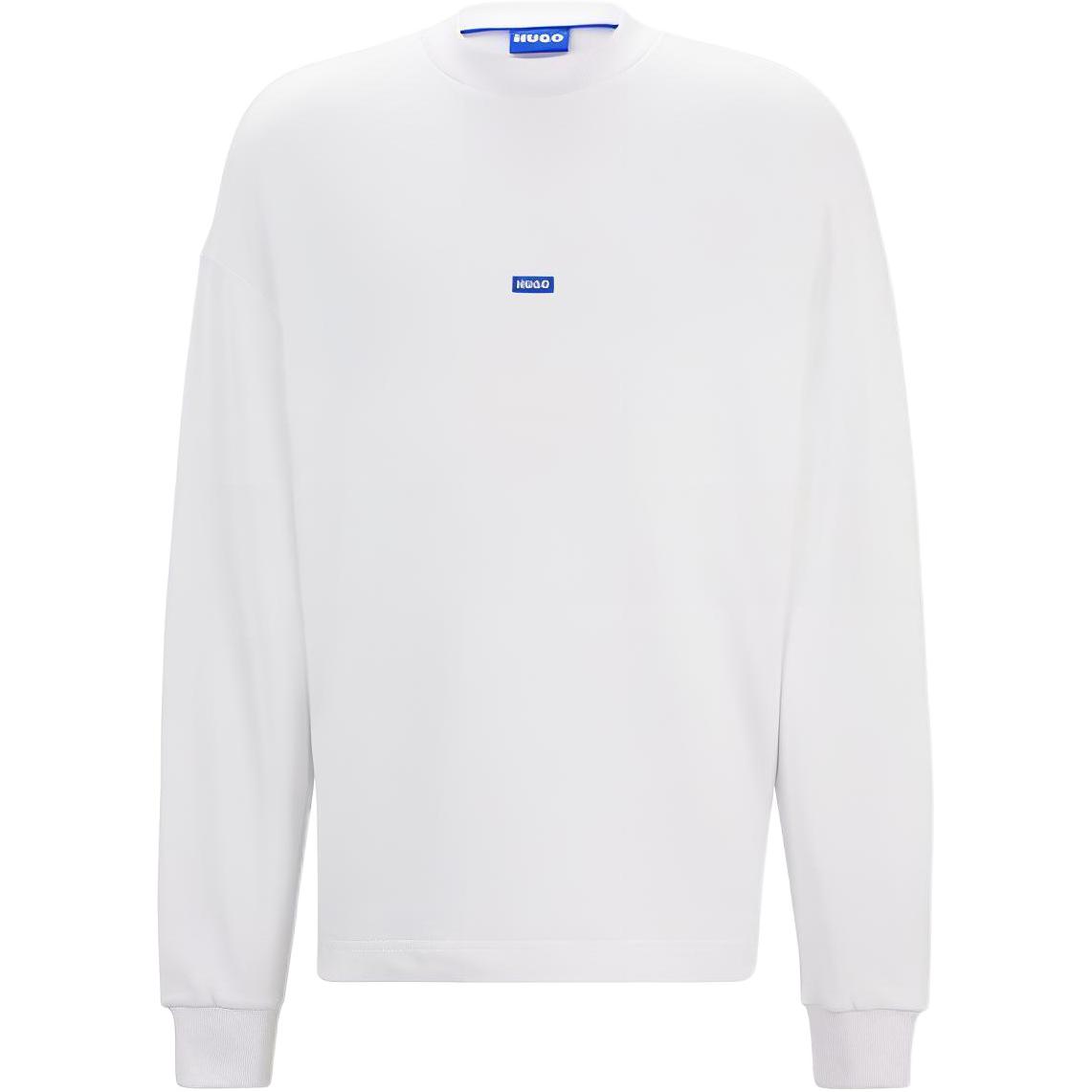 HUGO BOSS White Cotton Terry Sweatshirt with Blue Logo Label Crewneck 50522359-100