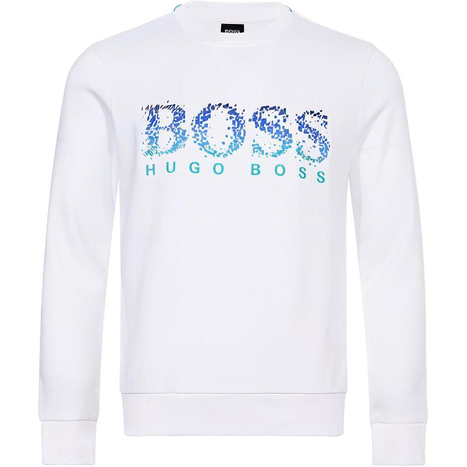HUGO BOSS White Crewneck Logo Graphic Long-Sleeve Pullover Sweater 50411411-100