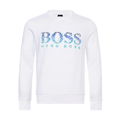 HUGO BOSS White Crewneck Logo Graphic Long-Sleeve Pullover Sweater 50411411-100