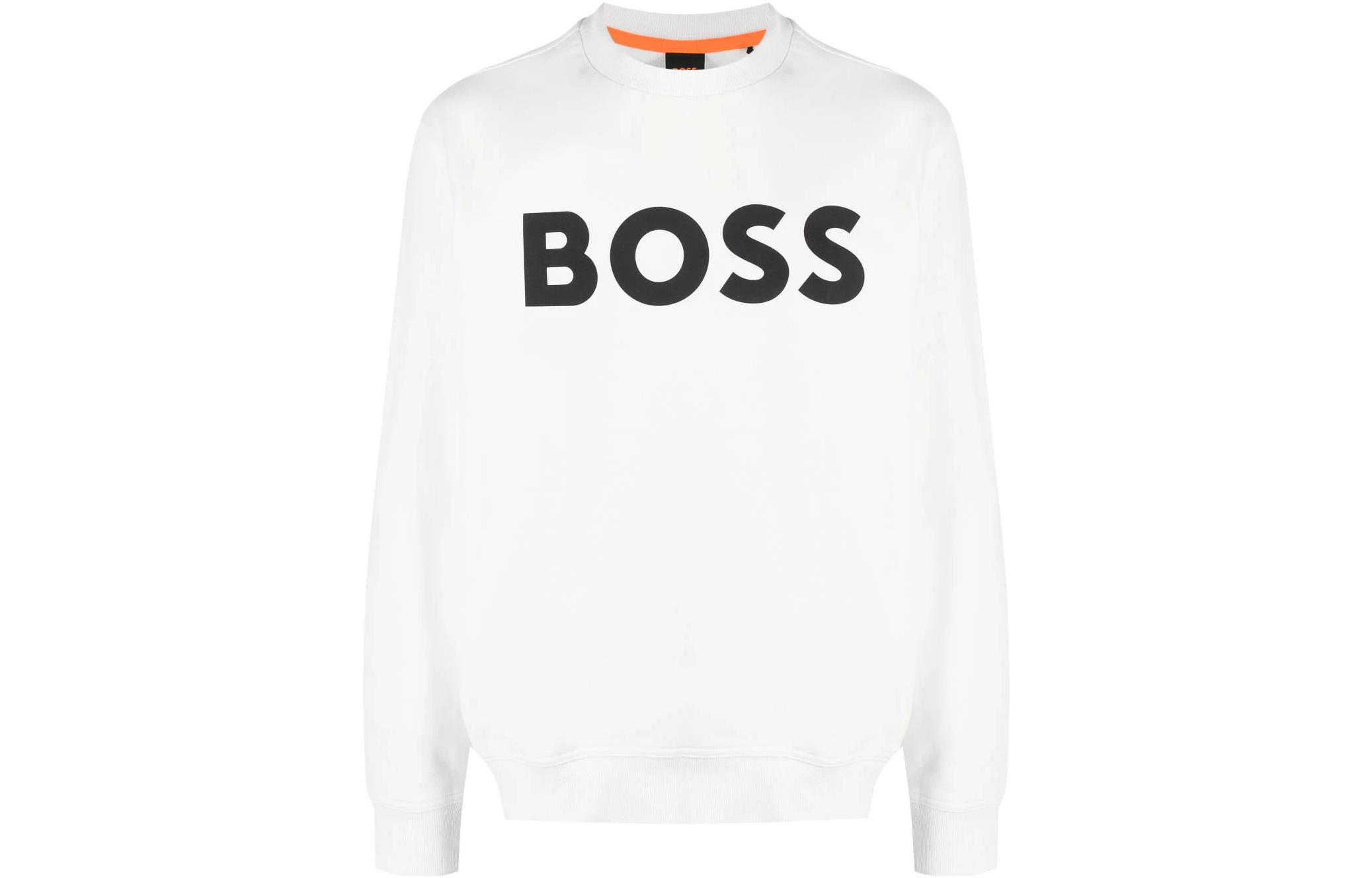HUGO BOSS White Crewneck Logo Printed Loose Fit Long Sleeve Sweatshirt 50487133-106