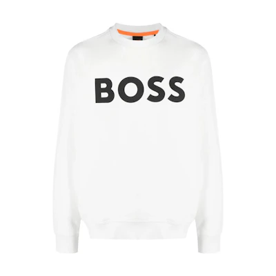 HUGO BOSS White Crewneck Logo Printed Loose Fit Long Sleeve Sweatshirt 50487133-106