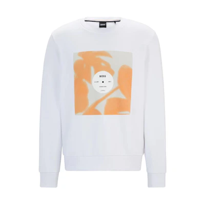HUGO BOSS White Crewneck Sweatshirt with Graphic Print 50514449-100