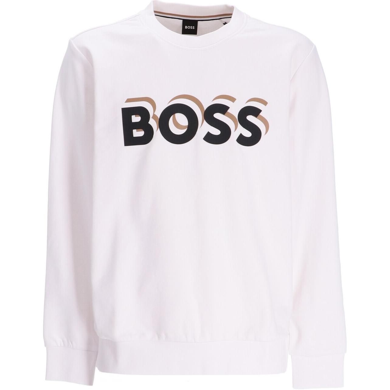 HUGO BOSS White Crewneck Sweatshirt with Letter Print Design 50507939-100