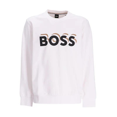 HUGO BOSS White Crewneck Sweatshirt with Letter Print Design 50507939-100