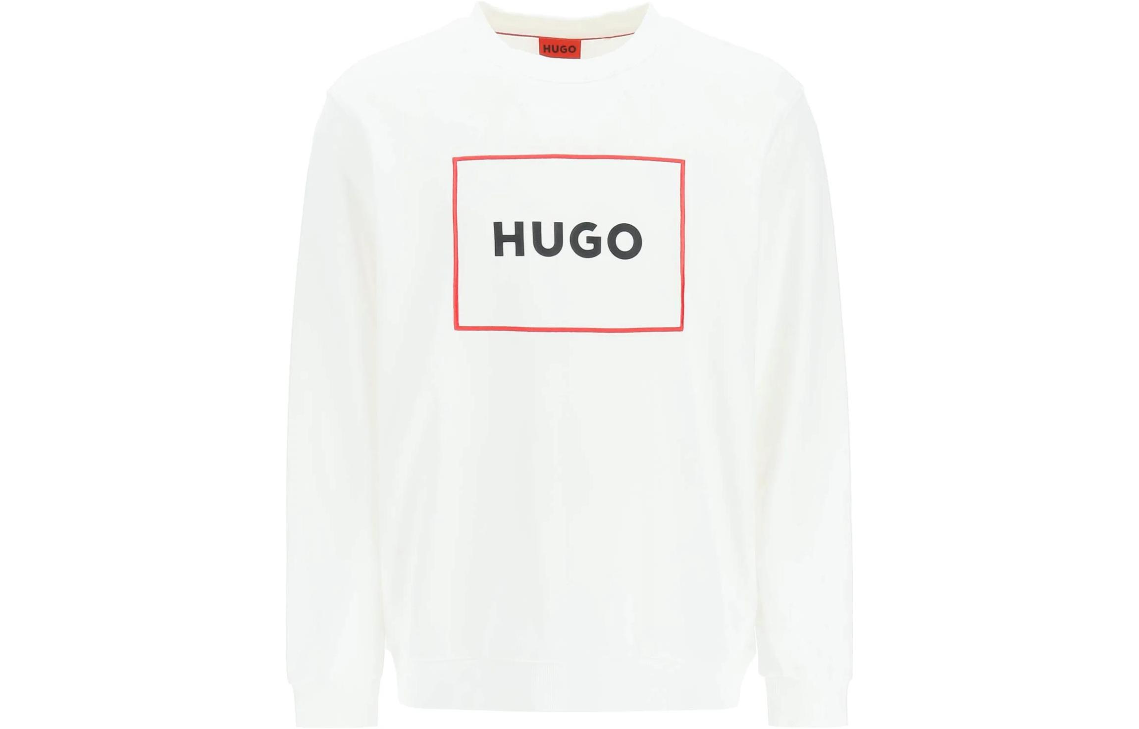 HUGO BOSS White Crewneck Sweatshirt with Solid Letter Design 50481341-100