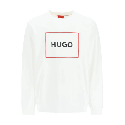 HUGO BOSS White Crewneck Sweatshirt with Solid Letter Design 50481341-100