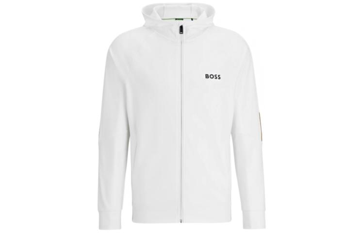 HUGO BOSS White Hoodie Jacket with Letter Print Design 50506162-100