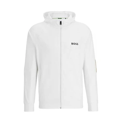 HUGO BOSS White Hoodie Jacket with Letter Print Design 50506162-100