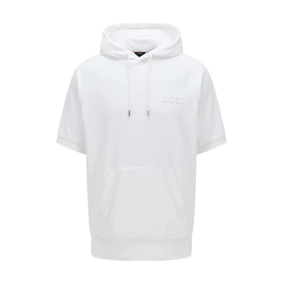 HUGO BOSS White Hoodie with Letter Logo and Short Sleeves 50471700-100