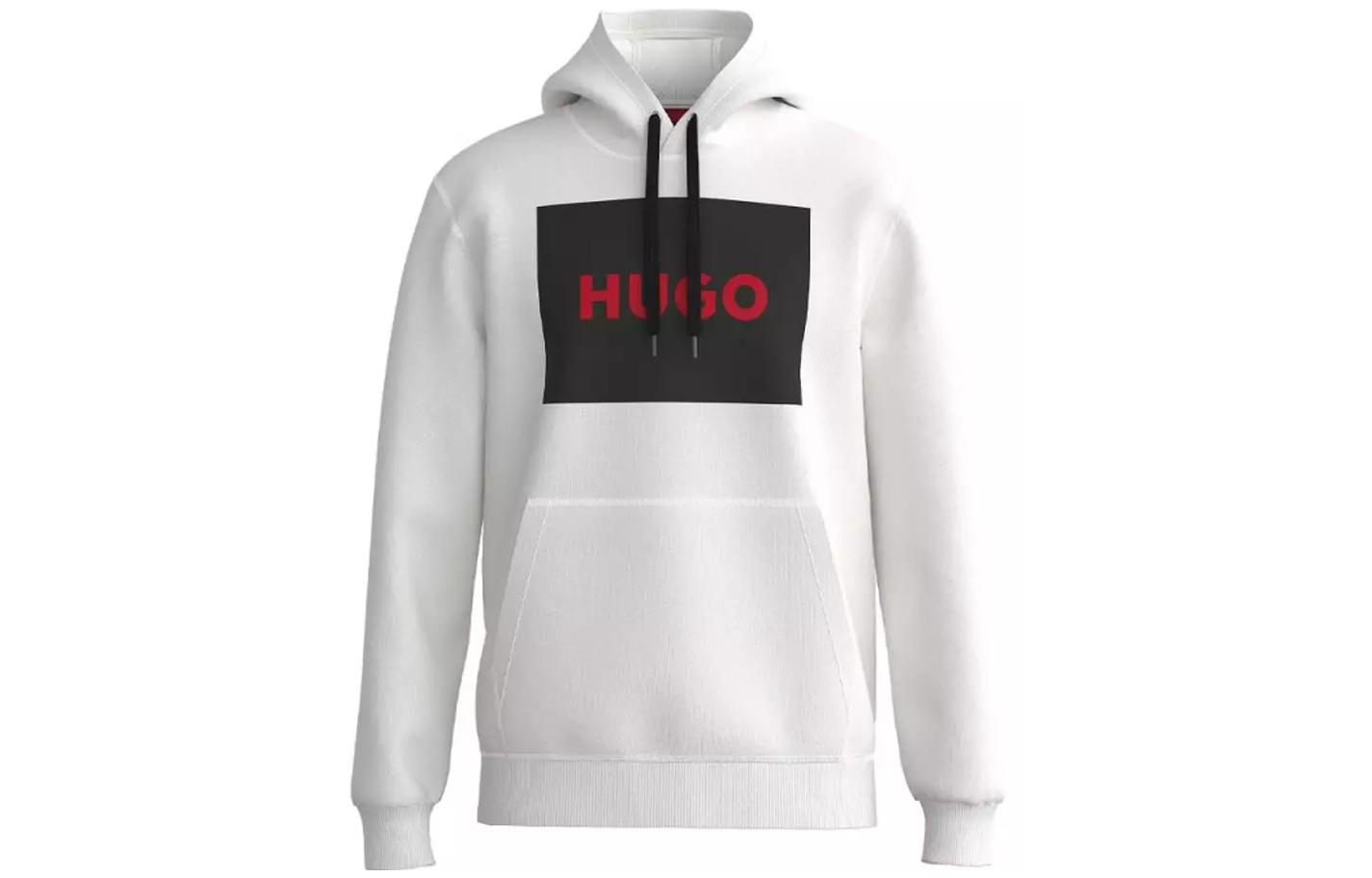 HUGO BOSS White Hoodie with Logo Print Casual Style 50473168-127
