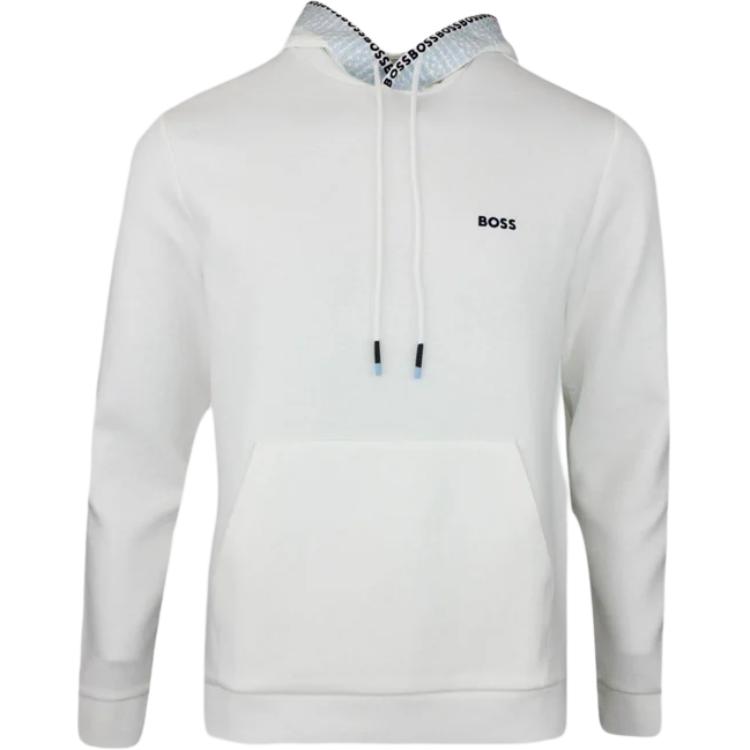 HUGO BOSS White Hoodie with Logo Print Long Sleeve Pullover 50497166-100