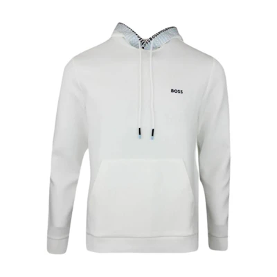 HUGO BOSS White Hoodie with Logo Print Long Sleeve Pullover 50497166-100