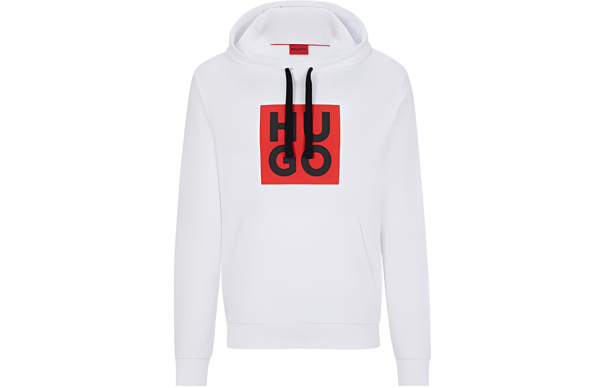 HUGO BOSS White Hoodie with Logo Print Pullover Design 50495724-100