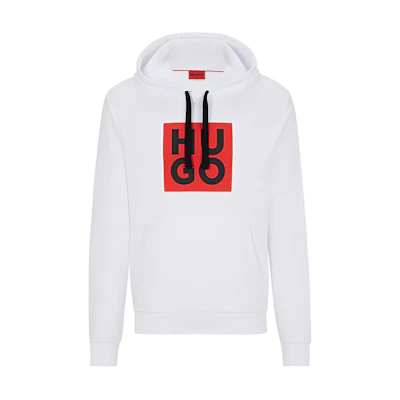 HUGO BOSS White Hoodie with Logo Print Pullover Design 50495724-100