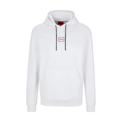 HUGO BOSS White Hoodie with Solid Logo Print and Drawstring Design 50481327-100
