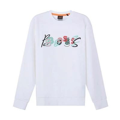 HUGO BOSS White Logo Print Crewneck Sweatshirt 50472421-100