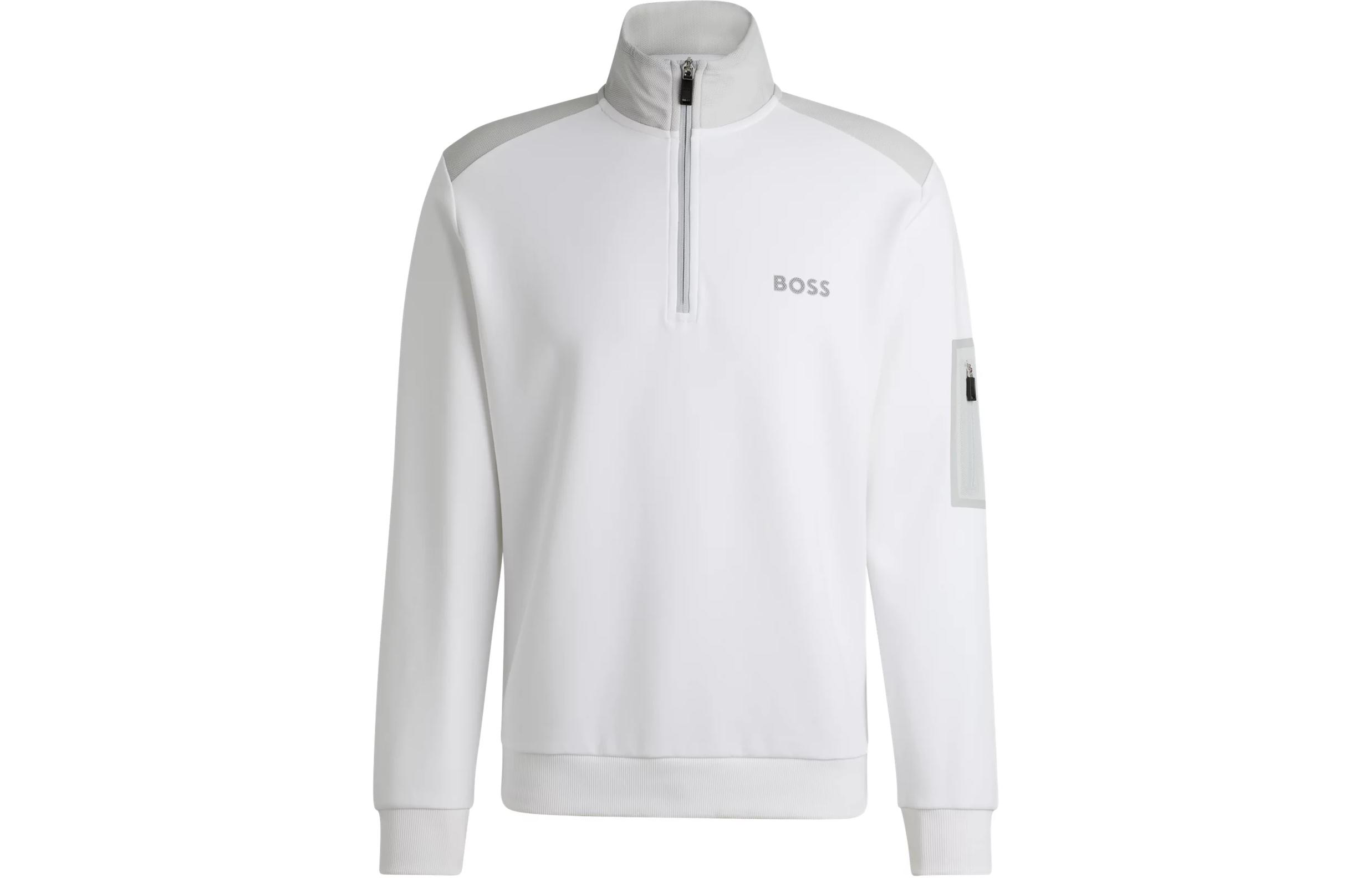 HUGO BOSS White Logo Print Stand Collar Long-Sleeve Sweatshirt 50510335-100
